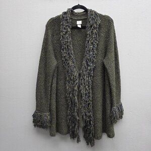 OV Sweater Womens 18 20W Textured Knit Bouclé Trim Open Front Cardigan Plus Size